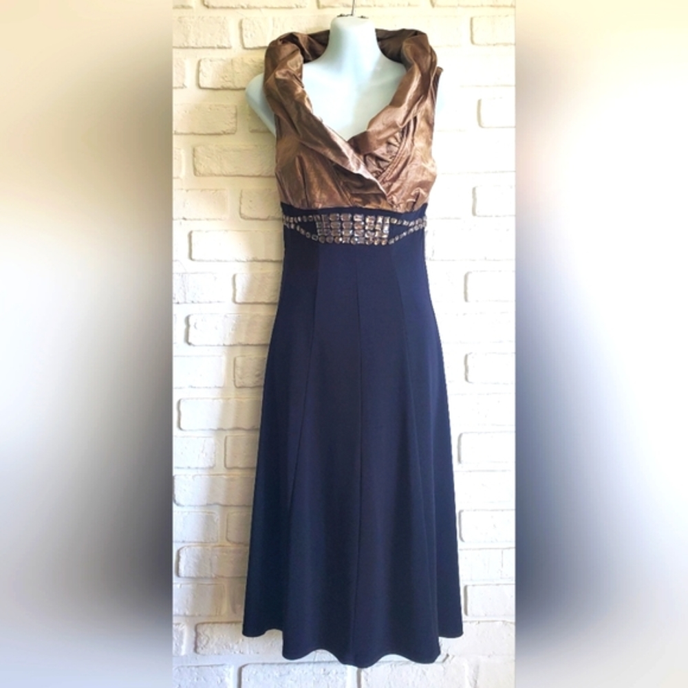 Joseph Ribkoff Gold Ruffle & Jewel Rhinestone Black Cocktail Dress Size 10